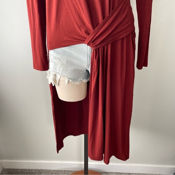 Elsewhere Rust Long Sleeve Twist Top Midi Length Tunic Size Small - Picture 4 of 8